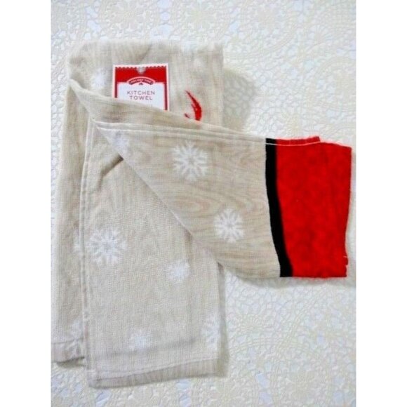 Holiday Time Christmas Elk Deer Kitchen Towel Red Beige Snowflakes Lodge Home - Picture 2 of 2